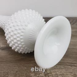 Vintage 22-Inch Tall White Hobnail Milk Glass Swung Vase With Scalloped Edge