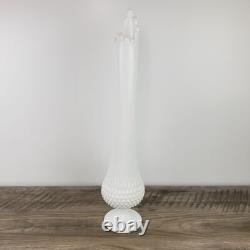Vintage 22-Inch Tall White Hobnail Milk Glass Swung Vase With Scalloped Edge