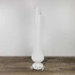 Vintage 22-Inch Tall White Hobnail Milk Glass Swung Vase With Scalloped Edge