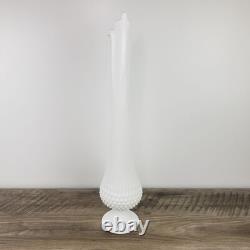 Vintage 22-Inch Tall White Hobnail Milk Glass Swung Vase With Scalloped Edge