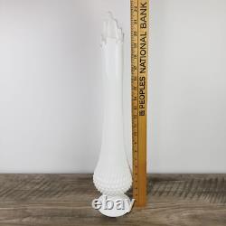 Vintage 22-Inch Tall White Hobnail Milk Glass Swung Vase With Scalloped Edge