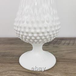 Vintage 22-Inch Tall White Hobnail Milk Glass Swung Vase With Scalloped Edge