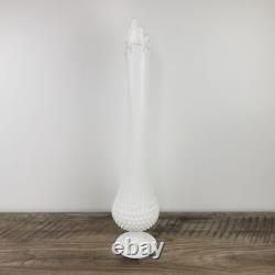 Vintage 22-Inch Tall White Hobnail Milk Glass Swung Vase With Scalloped Edge