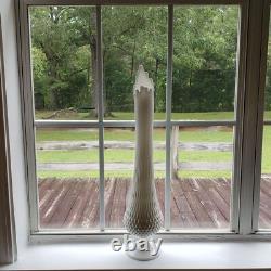 Vintage 22-Inch Tall White Hobnail Milk Glass Swung Vase With Scalloped Edge