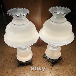 Vintage 27 Hurricane Lamp with 3-way Lighted Base Opaque Milk Glass
