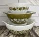 Vintage 3 Pyrex Spring Blossom Green Crazy Daisy Cinderella Mixing Bowls