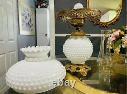 Vintage 3-Way Hobnail White Milk Glass Hurricane Table Lamp