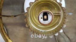Vintage 3 Way White Milk Glass & Brass Hurricane Lamp Brass Floral Pattern
