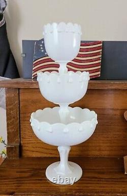 Vintage 40-60's Indiana Glass Milk Glass Teardrop Compote Nested Set RARE LOOK