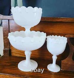 Vintage 40-60's Indiana Glass Milk Glass Teardrop Compote Nested Set RARE LOOK