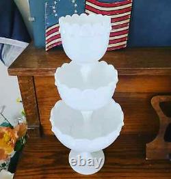 Vintage 40-60's Indiana Glass Milk Glass Teardrop Compote Nested Set RARE LOOK