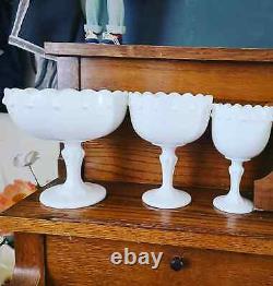 Vintage 40-60's Indiana Glass Milk Glass Teardrop Compote Nested Set RARE LOOK