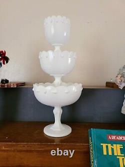 Vintage 40-60's Indiana Glass Milk Glass Teardrop Compote Nested Set RARE LOOK