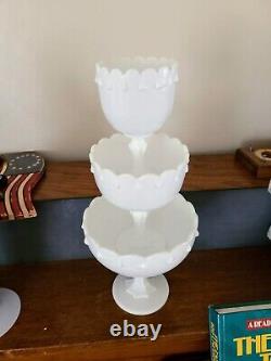 Vintage 40-60's Indiana Glass Milk Glass Teardrop Compote Nested Set RARE LOOK