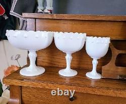 Vintage 40-60's Indiana Glass Milk Glass Teardrop Compote Nested Set RARE LOOK