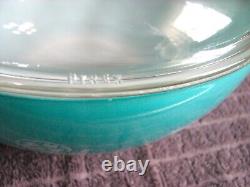 Vintage 443 PYREX BOWL & LID Needlepoint Turquoise 1958 Embroidery 2 1/2 Qt