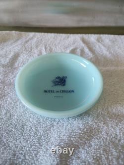 Vintage 5-Star Hotel de Crillon Paris Ashtray Dish White Light Blue Milk Glass