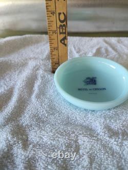 Vintage 5-Star Hotel de Crillon Paris Ashtray Dish White Light Blue Milk Glass