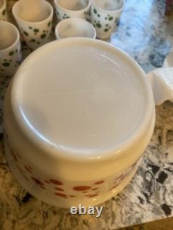 Vintage 50's Hazel Atlas DOTS Pattern Punch Bowl Set Bowl & 10 cups READ