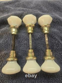 Vintage 8 Point 3 Pair White Milk Glass DoorKnobs