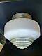 Vintage Age Large Art Deco Light Milk Shade W Clear Glass Diffuser & Gallery 30s