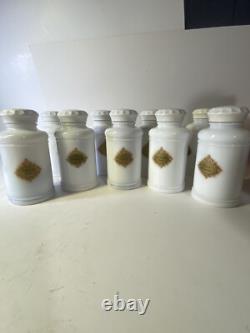 Vintage Abbott White Milk Glass Apothecary Spice Bottles Large Set Of 8 Jars