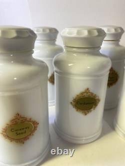 Vintage Abbott White Milk Glass Apothecary Spice Bottles Large Set Of 8 Jars