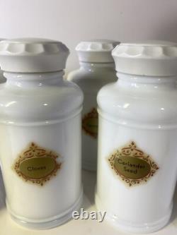 Vintage Abbott White Milk Glass Apothecary Spice Bottles Large Set Of 8 Jars