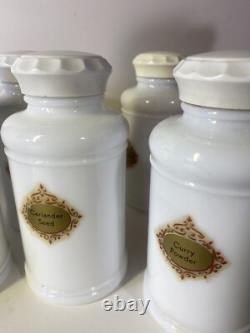 Vintage Abbott White Milk Glass Apothecary Spice Bottles Large Set Of 8 Jars