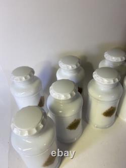 Vintage Abbott White Milk Glass Apothecary Spice Bottles Large Set Of 8 Jars