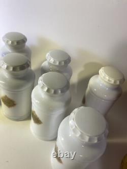 Vintage Abbott White Milk Glass Apothecary Spice Bottles Large Set Of 8 Jars
