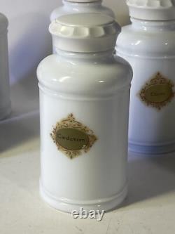 Vintage Abbott White Milk Glass Apothecary Spice Bottles Large Set Of 8 Jars
