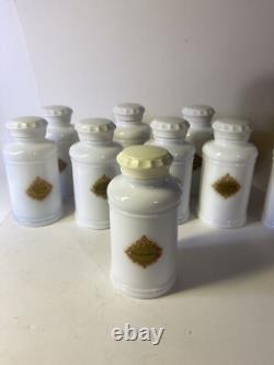 Vintage Abbott White Milk Glass Apothecary Spice Bottles Large Set Of 8 Jars