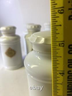 Vintage Abbott White Milk Glass Apothecary Spice Bottles Large Set Of 8 Jars
