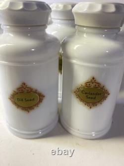 Vintage Abbott White Milk Glass Apothecary Spice Bottles Large Set Of 8 Jars