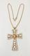 Vintage Alice Caviness Cross Necklace White Milk Glass Rhinestone Gold Star