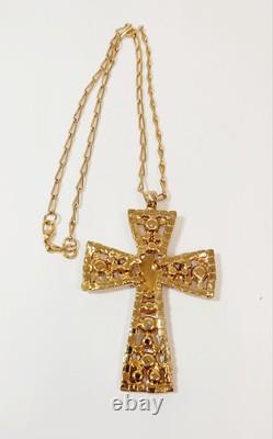 Vintage Alice Caviness Cross Necklace White Milk Glass Rhinestone Gold Star