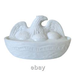 Vintage American Hen Milk Glass Covered Dish or Trinket Box
