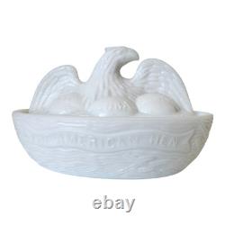 Vintage American Hen Milk Glass Covered Dish or Trinket Box