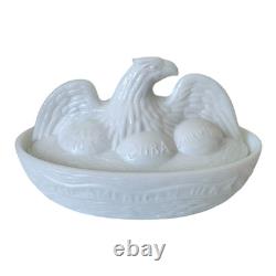 Vintage American Hen Milk Glass Covered Dish or Trinket Box