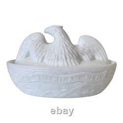 Vintage American Hen Milk Glass Covered Dish or Trinket Box