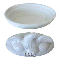 Vintage American Hen Milk Glass Covered Dish or Trinket Box