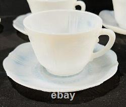Vintage American Sweetheart Monax White Milk Glass Set of 10 Cups & Saucers
