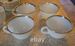 Vintage Anchor Hocking Dinnerware Fire King Milk Glass Gold Rim Set Of 8