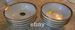 Vintage Anchor Hocking Dinnerware Fire King Milk Glass Gold Rim Set Of 8