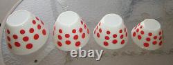 Vintage Anchor-Hocking Fire-King nested mixing 4 bowls set red polka dot fine