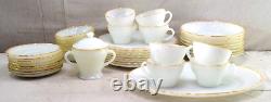 Vintage Anchor Hocking Milk Glass Gold Rim 8 Person Dinner Set 42pcs