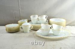 Vintage Anchor Hocking Milk Glass Gold Rim 8 Person Dinner Set 42pcs