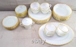 Vintage Anchor Hocking Milk Glass Gold Rim 8 Person Dinner Set 42pcs