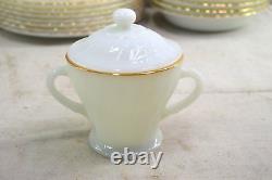 Vintage Anchor Hocking Milk Glass Gold Rim 8 Person Dinner Set 42pcs